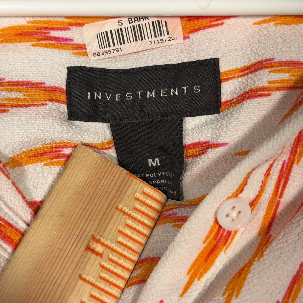 Investments Womens Orange Ikat Print Short Sleeve Button Up Top Blouse Sz M BOHO - Picture 4 of 6